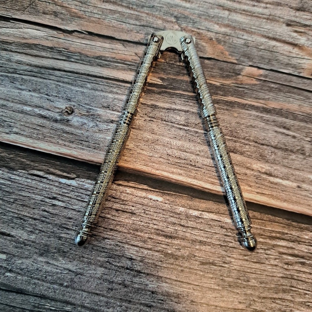 Vintage HMC Nutcracker Chrome Plated Metal Textured Grip Hand Tool Silver Tone
